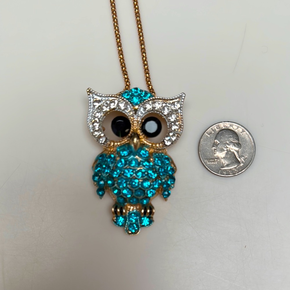 Betsey Johnson Turquoise and Gold Owl Necklace